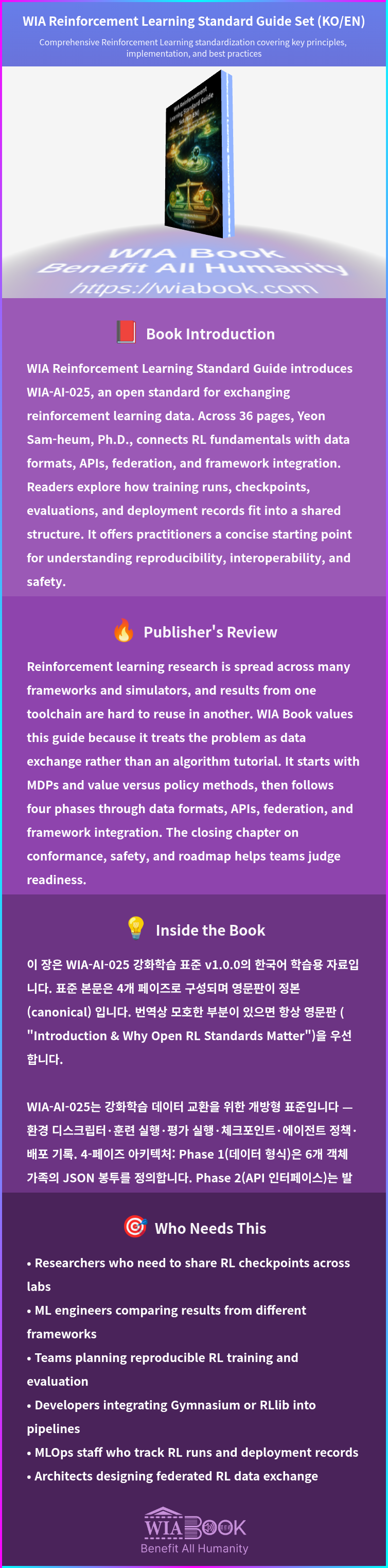 WIA Reinforcement Learning Standard Guide Set (KO/EN) 상세