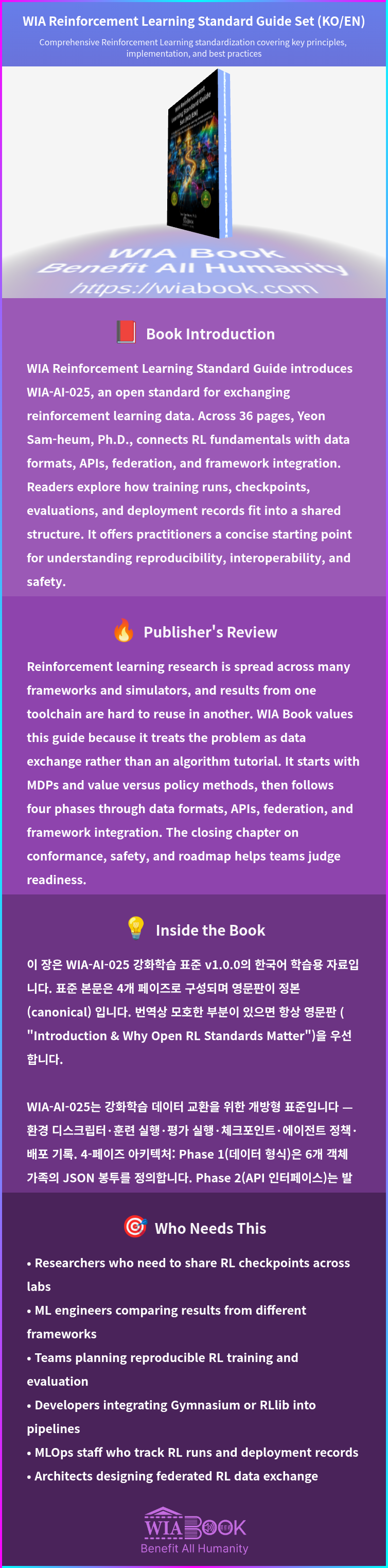 WIA Reinforcement Learning Standard Guide Set (KO/EN) 상세