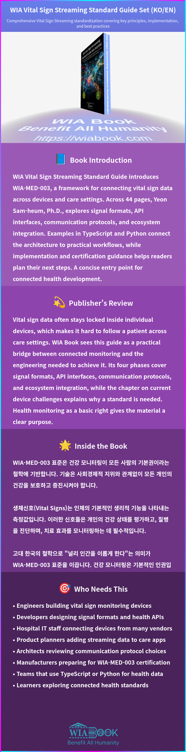 WIA Vital Sign Streaming Standard Guide Set (KO/EN) 상세