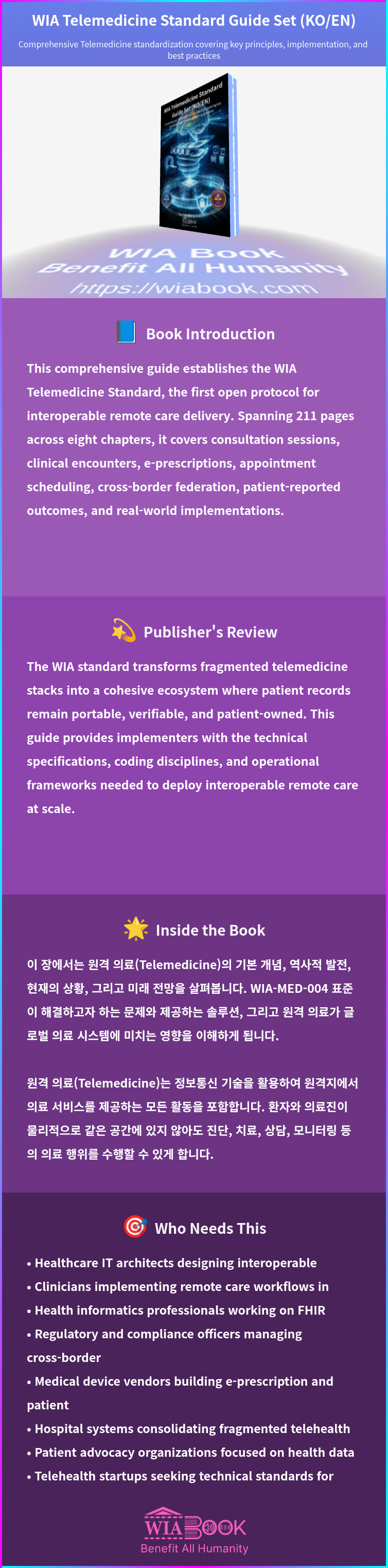 WIA Telemedicine Standard Guide Set (KO/EN) 상세