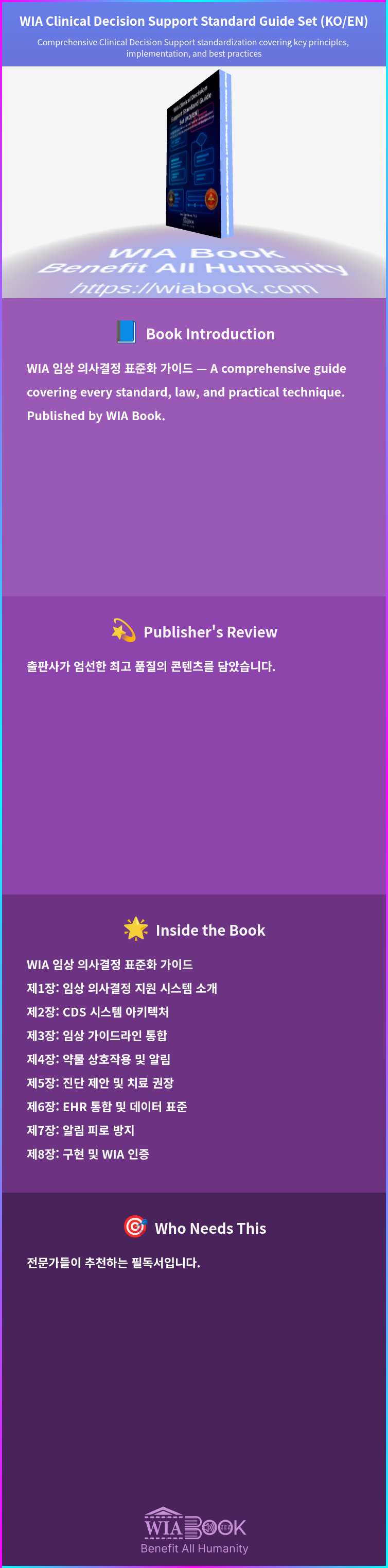WIA Clinical Decision Support Standard Guide Set (KO/EN) 상세