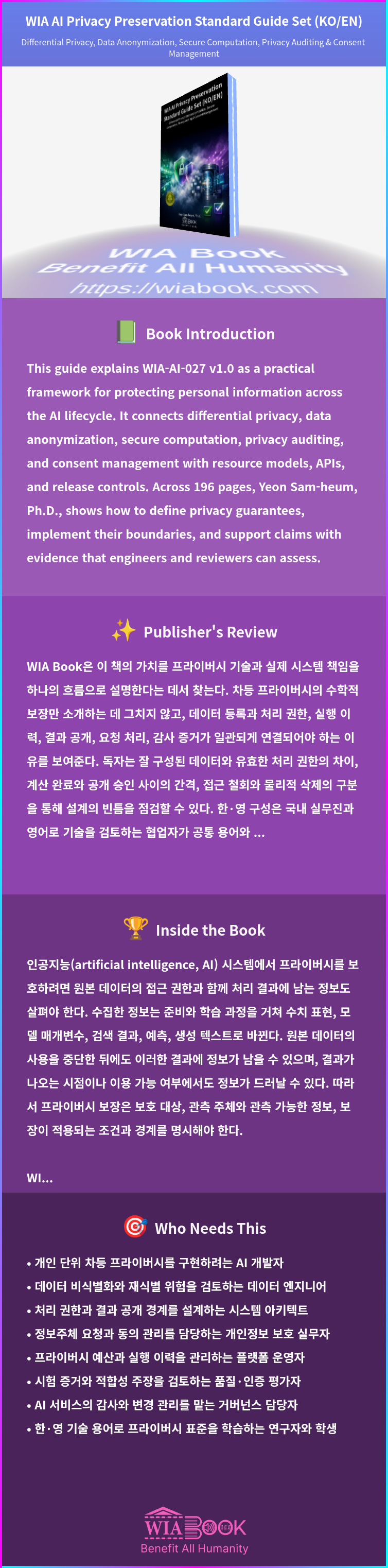 WIA AI Privacy Preservation Standard Guide Set (KO/EN) 상세